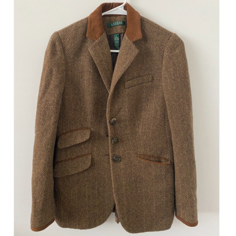 Lauren Ralph Lauren Wool Suede Herringbone Blazer